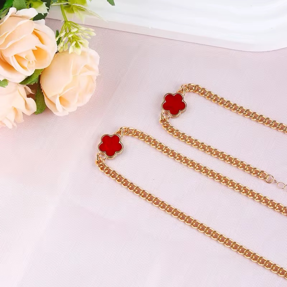 Bohemian‎ gold, plated Cuban Chain Lucky, Clover bracelet Pendant, Necklace Set.